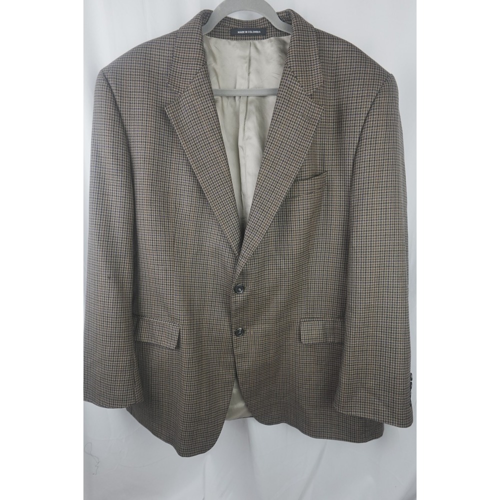 Robert Stock 46R Silk Wool Blend Houndstooth Tan Brown‎ Check Sport Coat Blazer